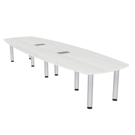 SKUTCHI DESIGNS 10Ft Arc Boat Conference Room Table with Power Modules, 10 Person Table, White Cypress H-ABOT-46119PT-WC-EL